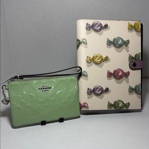Coach Mint Green Wristlet and Candy Pattern Notebook